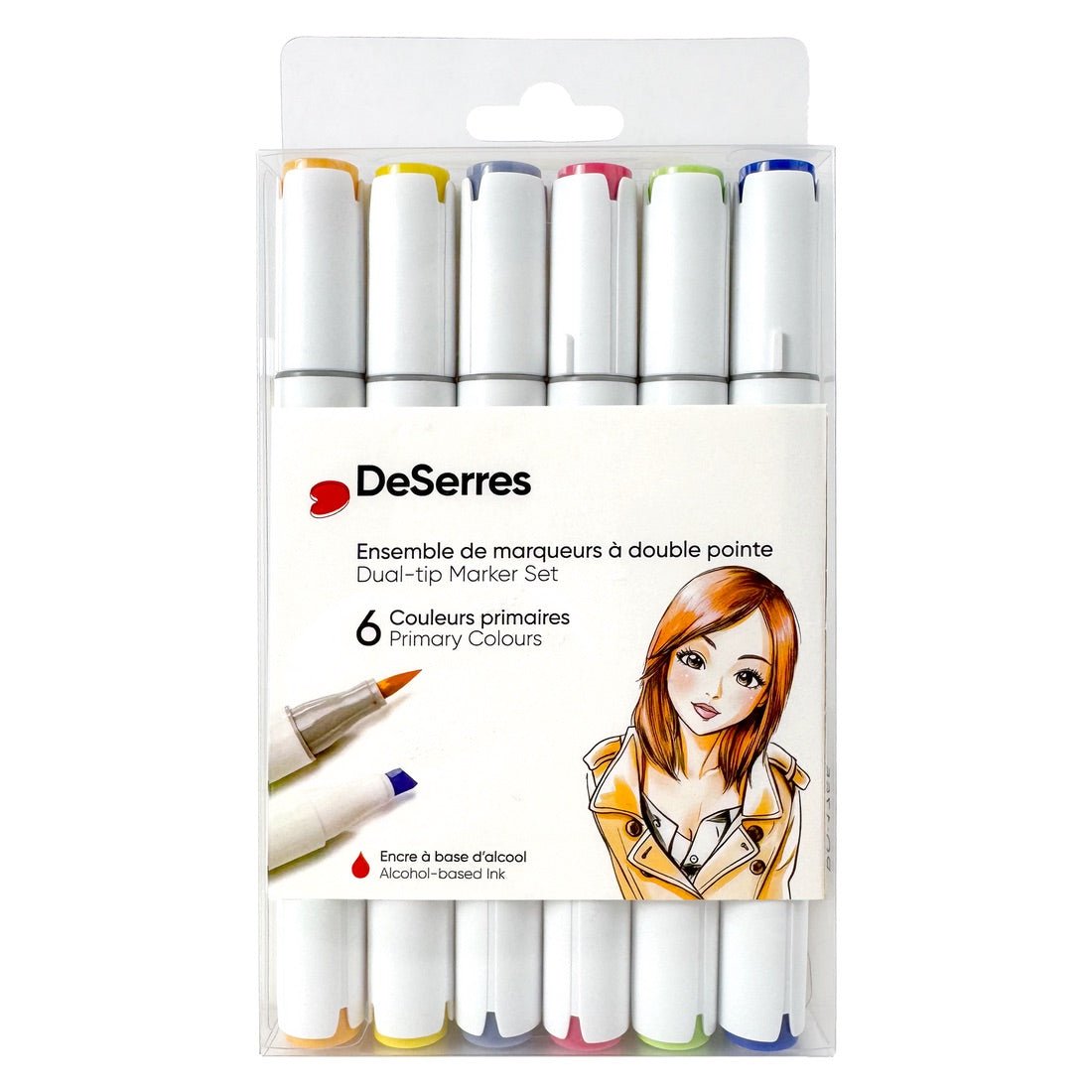 Set of 6 Dual-Tip Markers (Primary Colors)