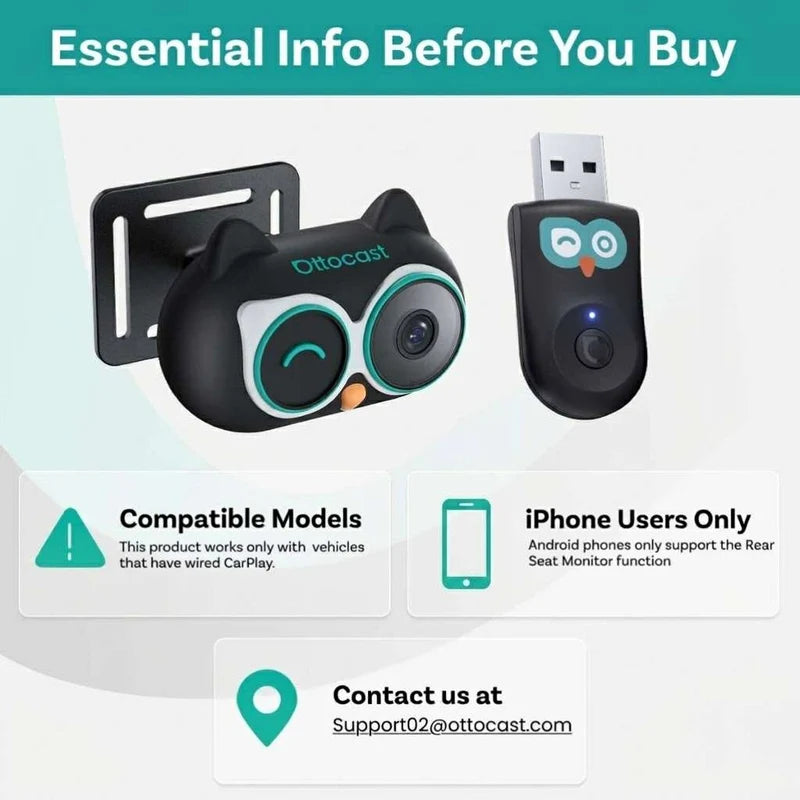 Rear Seat Camera + Wireless CarPlay Adapter