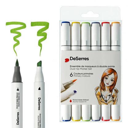 Set of 6 Dual-Tip Markers (Primary Colors)