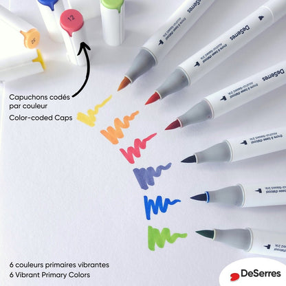 Set of 6 Dual-Tip Markers (Primary Colors)