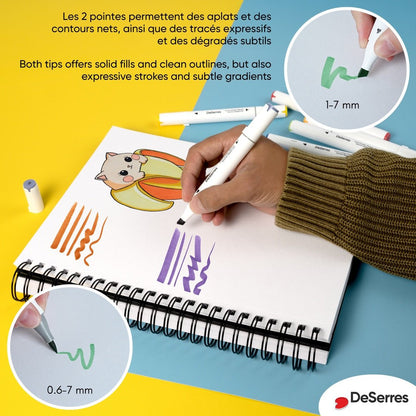 Set of 6 Dual-Tip Markers (Primary Colors)