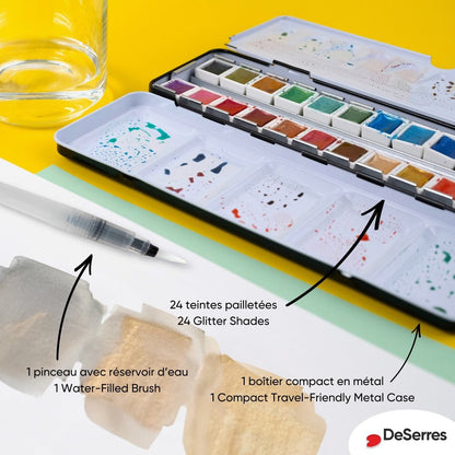Glitter Watercolor Set - 24 Half Pans
