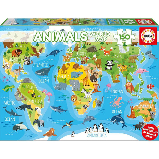 Animal World Map Puzzle (150 pcs)