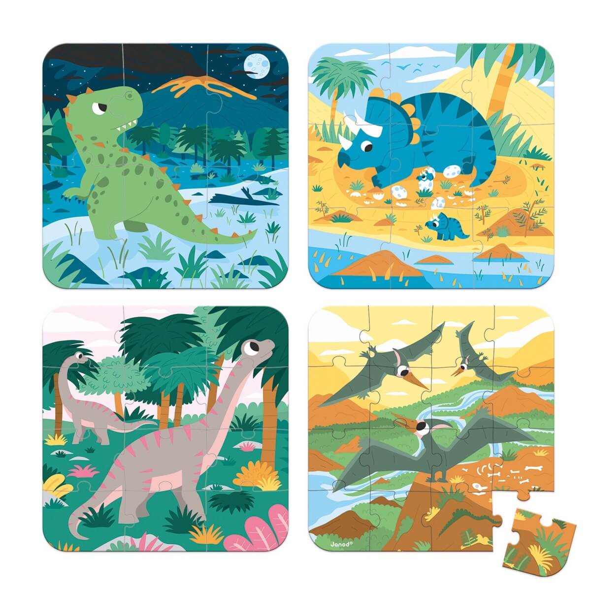 4 Progressive Puzzles - Dinosaurs (6 to 16 pcs)