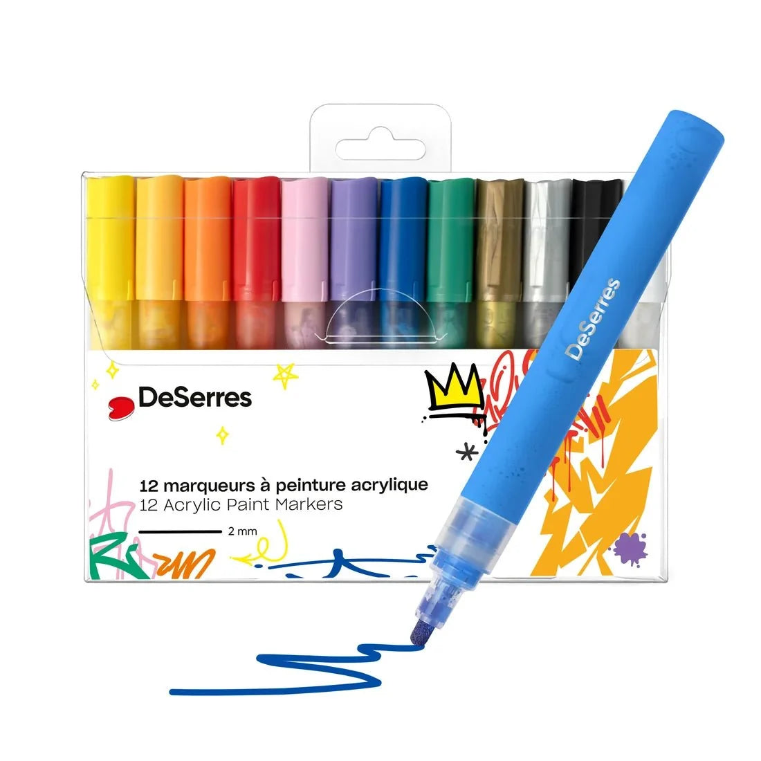 DeSerres Acrylic Markers - 12 Colors (2mm Tip)