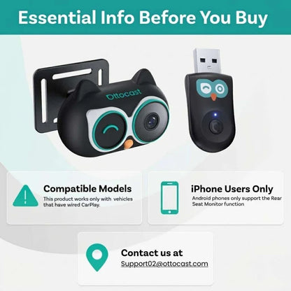Rear Seat Camera + Wireless CarPlay Adapter