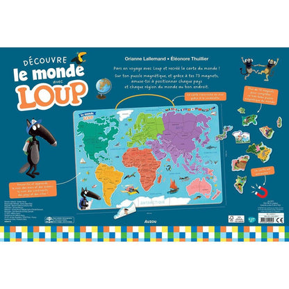 Magnetic World Map Puzzle with Wolf