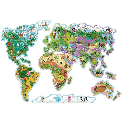 Magnetic World Map Puzzle with Wolf