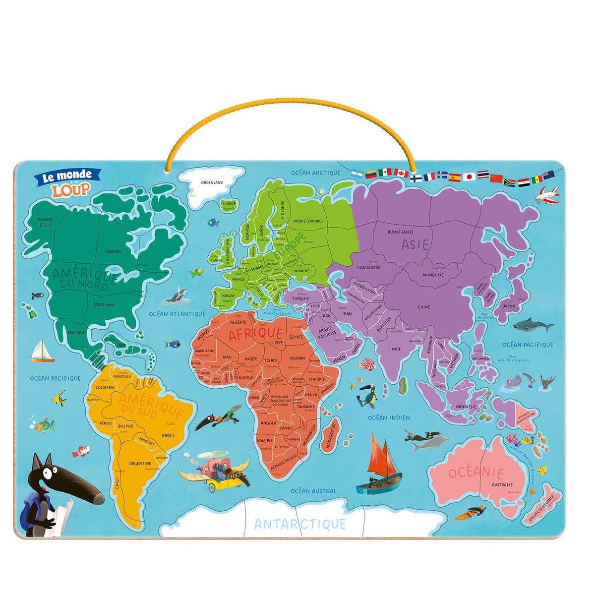 Magnetic World Map Puzzle with Wolf