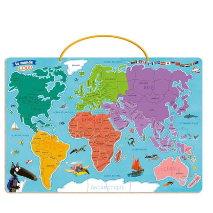 Magnetic World Map Puzzle with Wolf