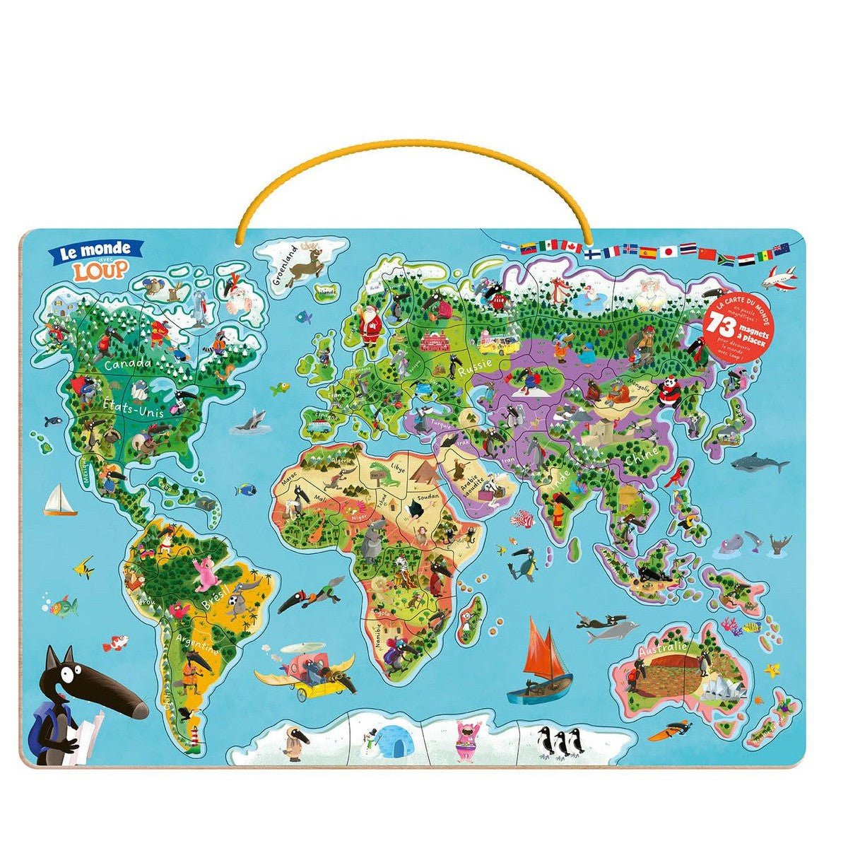 Magnetic World Map Puzzle with Wolf