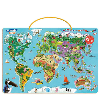 Magnetic World Map Puzzle with Wolf