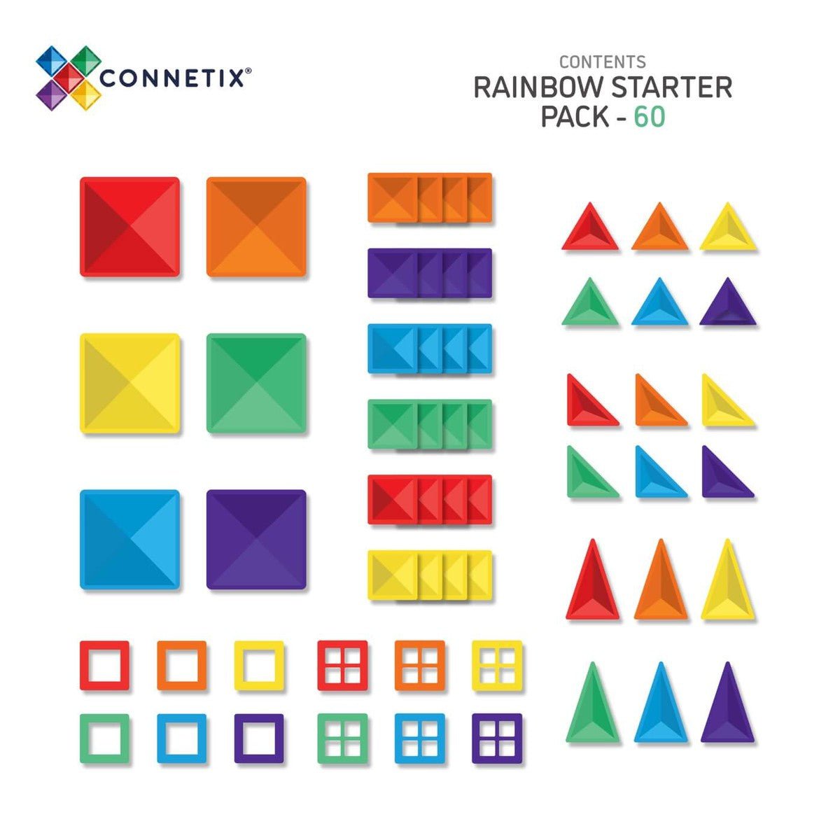 Rainbow Magnetic Tiles Starter Pack (60 pcs)