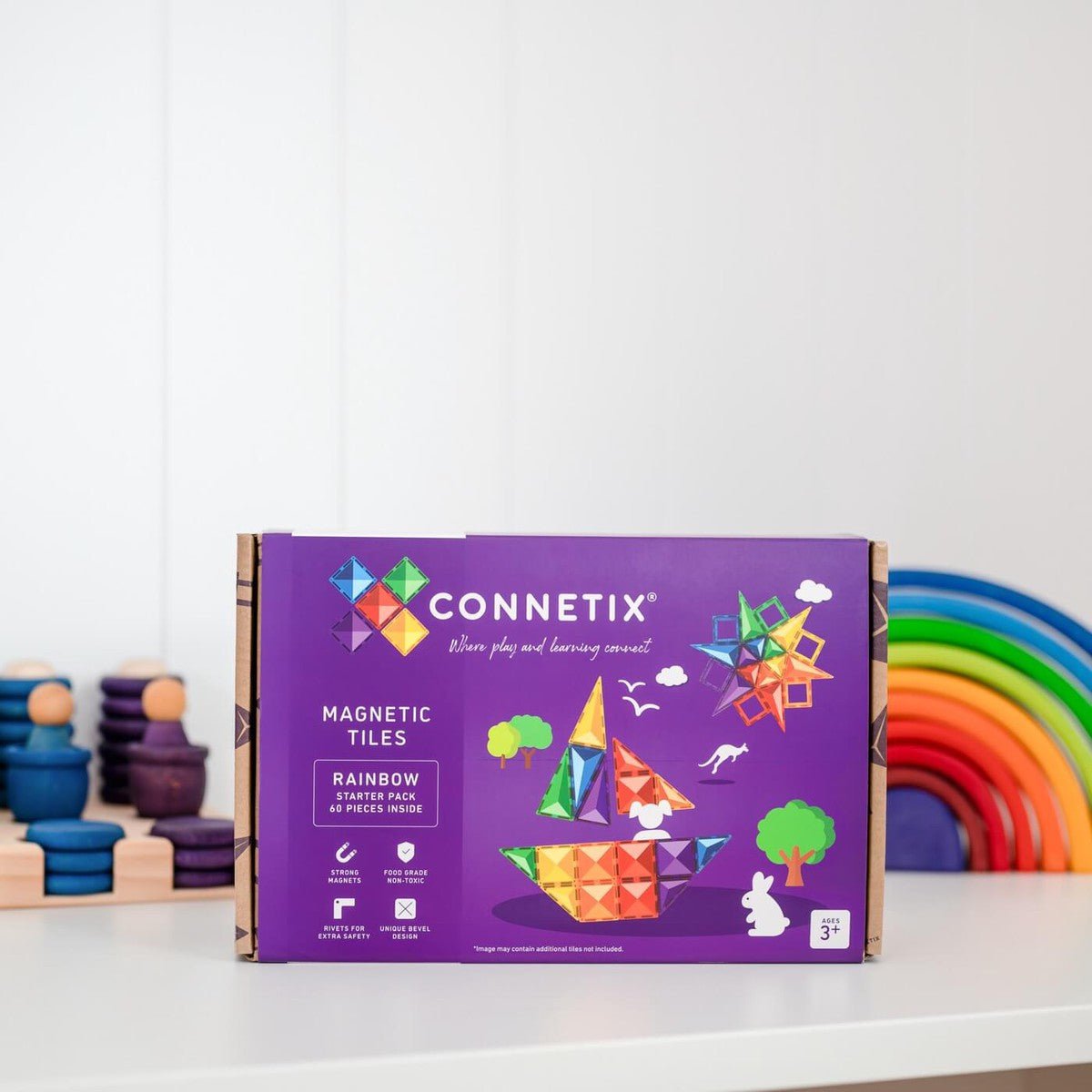 Rainbow Magnetic Tiles Starter Pack (60 pcs)